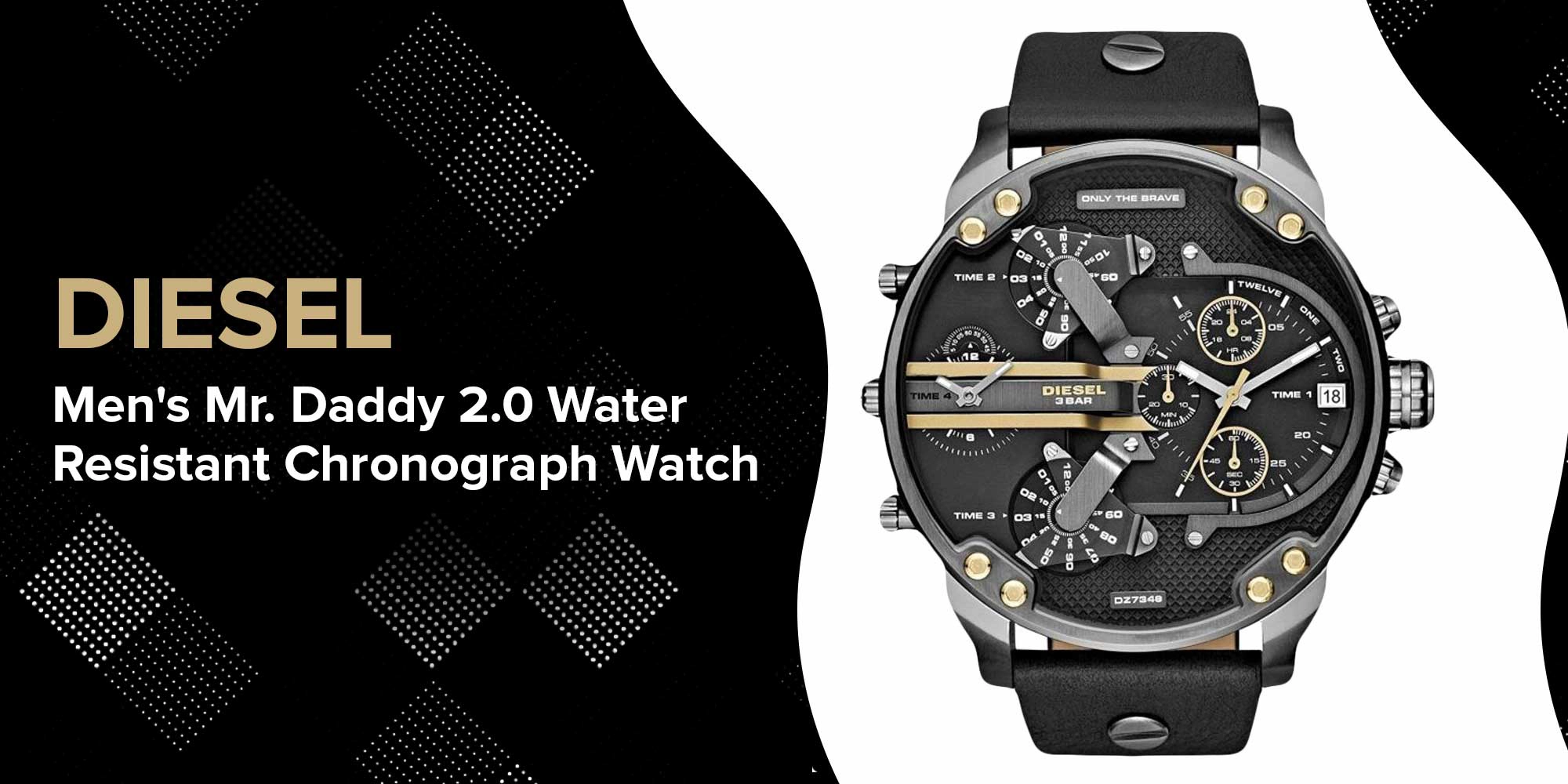 Men's Mr. Daddy 2.0 Round Shape Leather Band Analog Wrist Watch - Black DZ7348